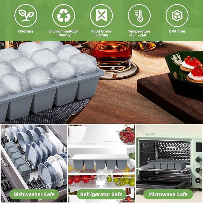 Silicone Ice Cube Tray, 2 Pack Easy-Release Stackable Ice Trays - Image 2