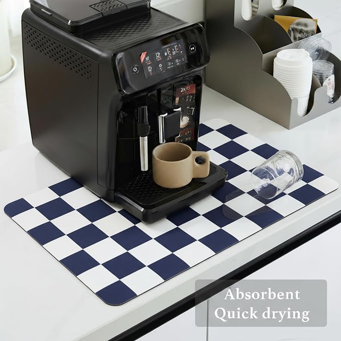 Checkered Dish Drying Mat for Kitchen Counter, Coffee Bar Station Accessories - Image 4