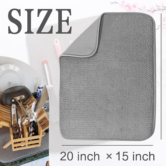 2 Pack Microfiber Dish Drying Mat, Absorbent Dish Drainer Kitchen Counter - Image 2