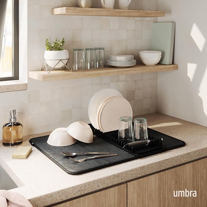 Umbra Udry Dish Rack and Microfiber Drying Mat – Space-Saving Design Folds Up - Image 2