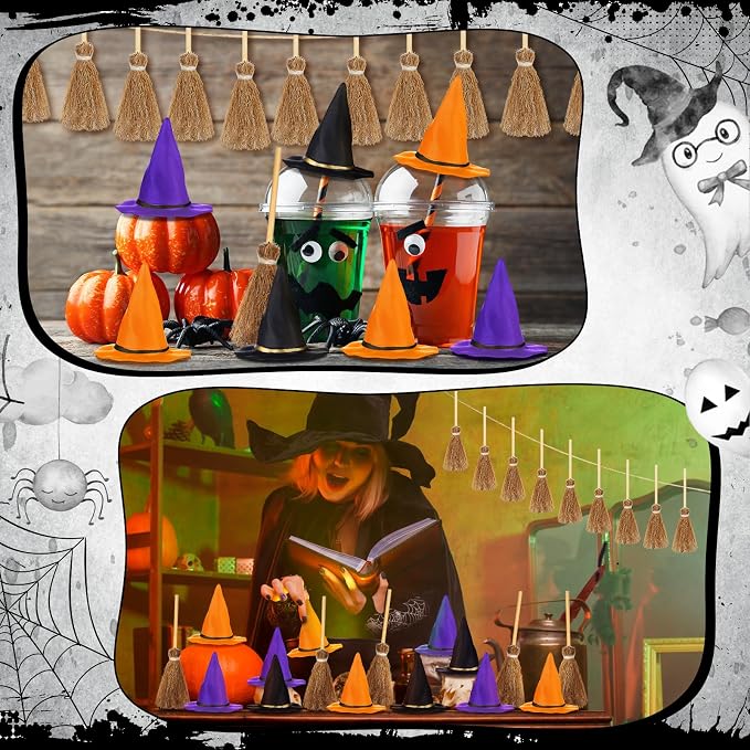 48 Pcs Mini Witch Hats and Broom - Image 6
