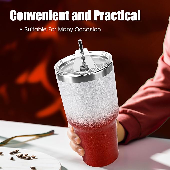 D·S 30 oz Tumbler Christmas Red Glitter Gradient Cup Stainless Steel Double - Image 7
