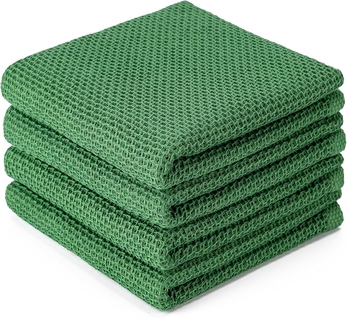 BOOMIBOO 4-Pack Dish Towels, 100% Cotton Waffle Weave, Ultra Soft Absorbent by BOOMIBOO
