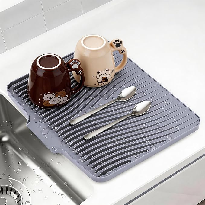 Silicone Dish Drying Mat for Kitchen Counter, Non-Slip Drain Pad, Dish Drying by COPLIB