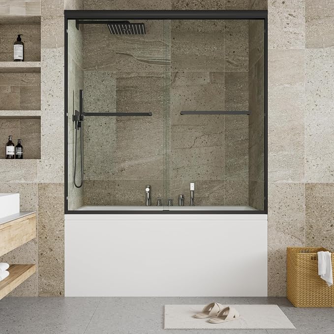 Double Sliding Shower Door, Matte Black Finish - Image 2