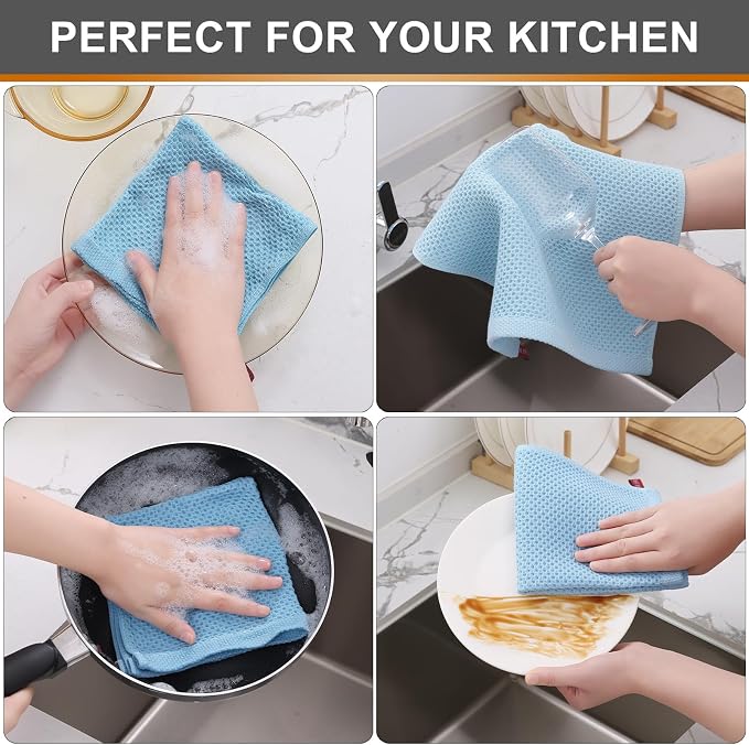 Kitinjoy 100% Cotton Kitchen Dish Cloths, 6 Pack Waffle Weave Ultra Soft - Image 4