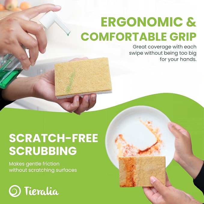 Tieralia Natural Dish Sponge Set – 12-Pack Eco-Friendly & Compostable Scrubbers - Image 5