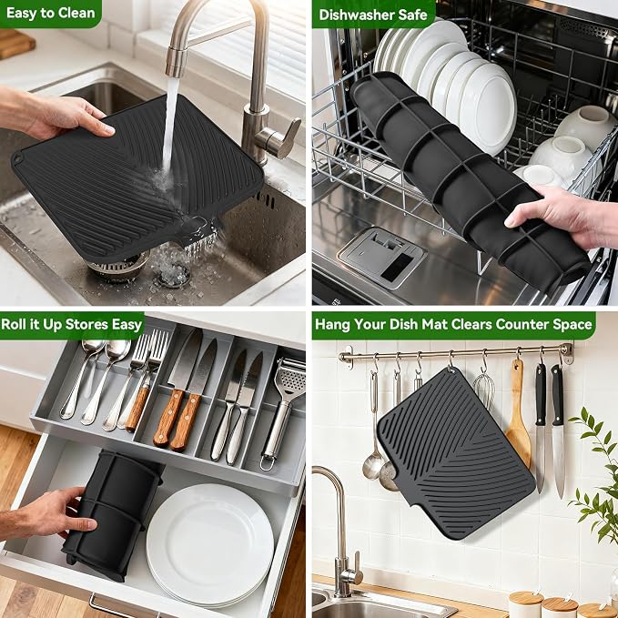 Belife Dish Drying Mat for Kitchen Counter, Silicone Dish Drainers Pad - Image 4