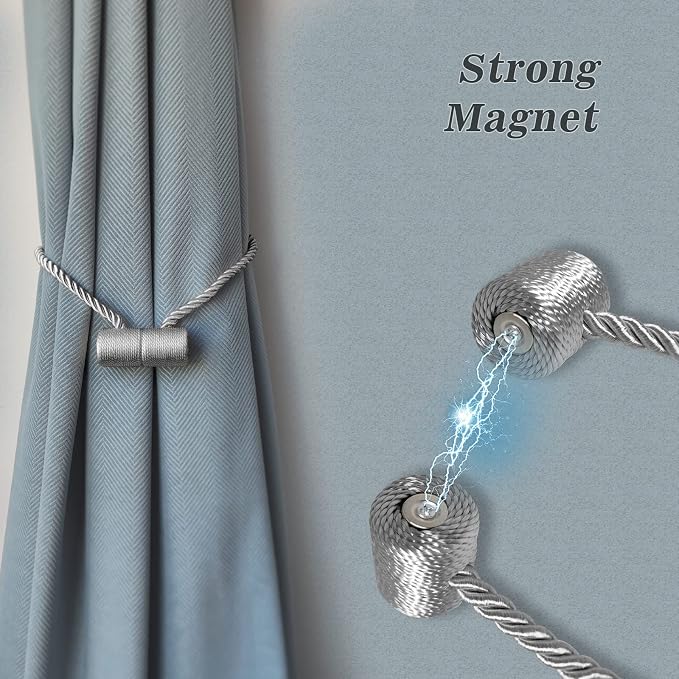 Hion Magnetic Curtain Tiebacks Grey 6 Pack, Curtain Tiebacks Buckles Holdbacks - Image 3