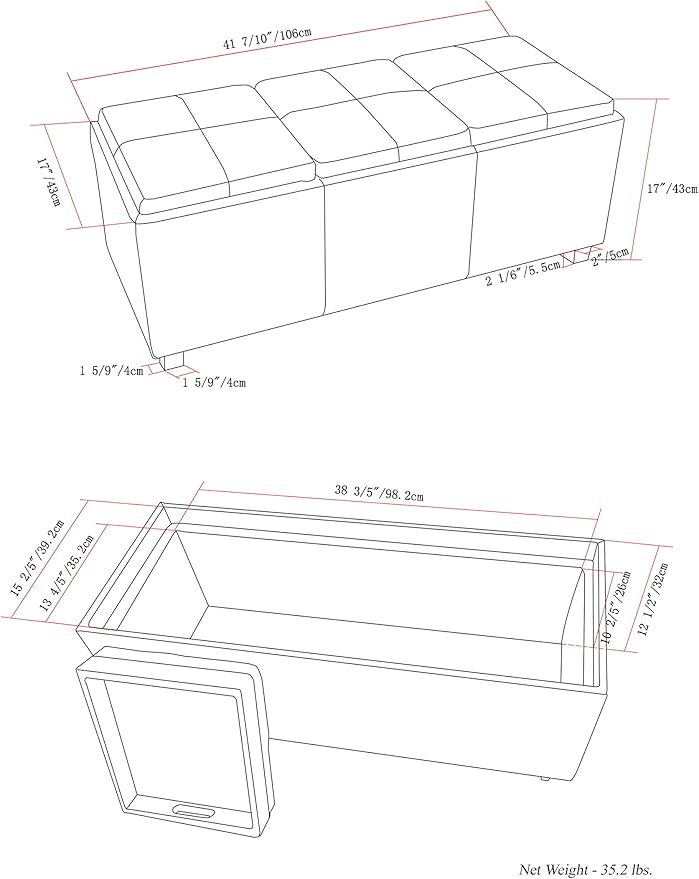 SIMPLIHOME Avalon 42 inch Wide Contemporary Rectangle Storage Ottoman in - Image 3