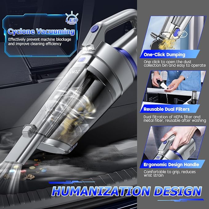 JONYJ Handheld Vacuum Cordless, 16000PA Strong Suction Hand Held Car Vacuum - Image 6