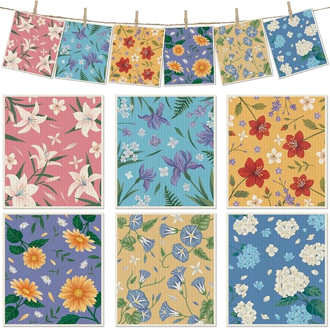 6 Packs Swedish Paper Cloths for Kitchen, Reusable Paper Towels Washable Dish by Revahope