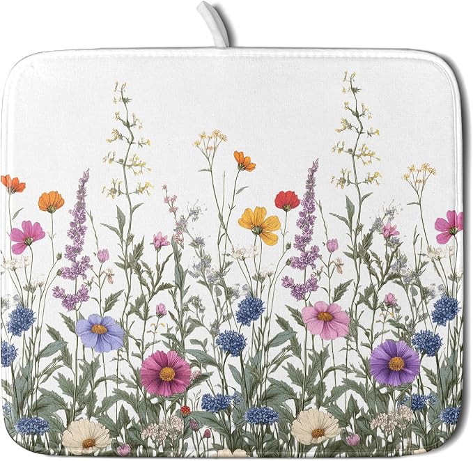 Giwawa Flower Herbs Dish Drying Mat Botanical Plant Dishes Drainer Mat 16x18 by Giwawa