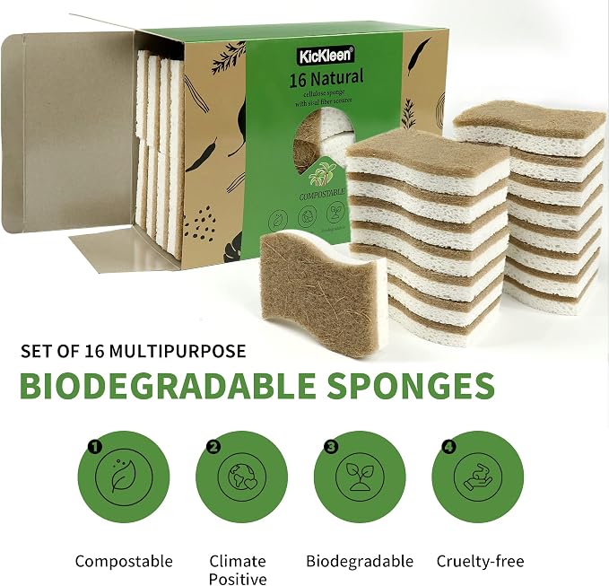 16 Pack Biodegradable Natural Kitchen Sponge - Image 2