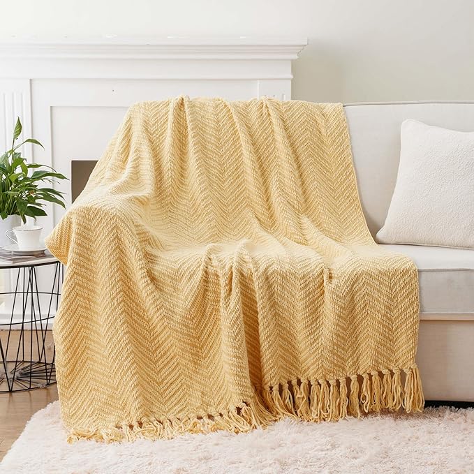 BATTILO HOME Gold Throw Blanket for Couch, Fall Decor Blankets & Throws, Fall Throw Blanket for Autumn Halloween Decoration, Yellow Throw Blankets for Bed Sofa, 50"x60"