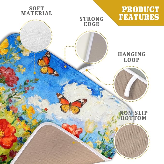 Floral Dish Drying Mat for Kitchen Counter 16x18 Spring Summer Theme Colorful - Image 4