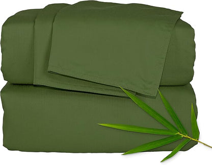 Pure Bamboo Queen Sheets, Genuine 100% Organic Viscose Derived from Bamboo Bed Sheet Set, Luxuriously Soft & Cooling, Double Stitching, 2 Year Quality Promise (Queen, Pesto)
