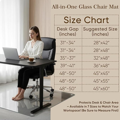 28"x42" Tempered Glass Office Chair Mat for Carpet & Hardwood Floor, 1/6" Thick Clear Floor Protector Desk Chair Mat with Rounded and Polished Edges
