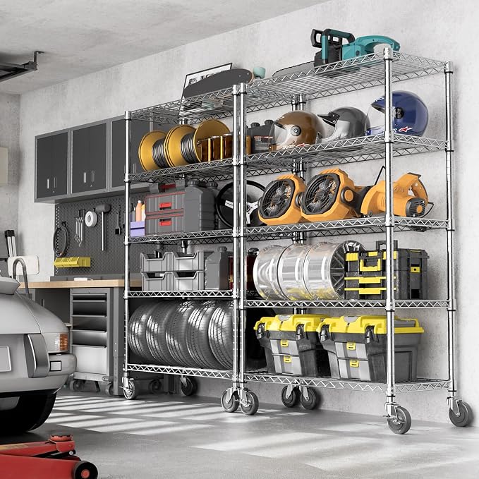 5-Shelf Storage Shelves, Wire Shelving Heavy Duty Metal Storage Shelving Unit - Image 6