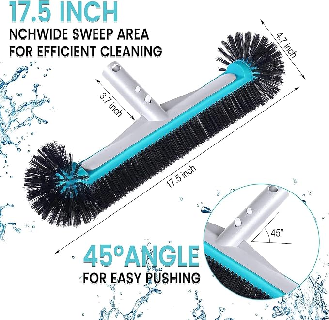 Swimming Pool Brush Head with Round Ends, 17.5" Heavy Duty Aluminum Back Head - Image 2