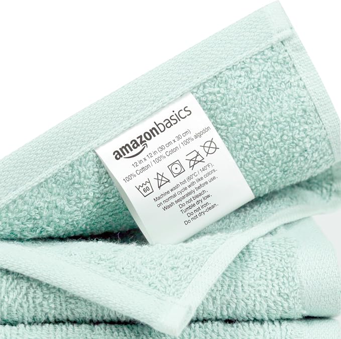 Amazon Basics face Towels for Bathroom, 100% Cotton Extra Absorbent washcloth - Image 3