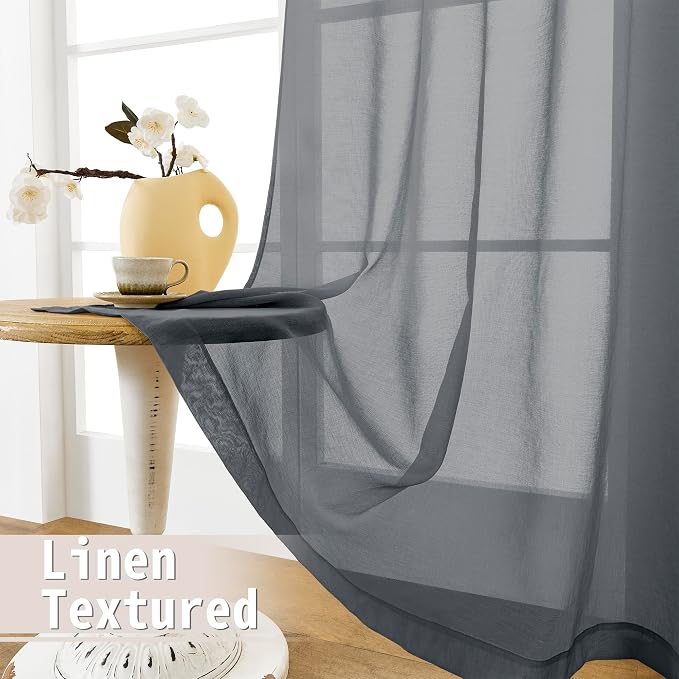 Tollpiz Short Sheer Linen Textured Curtain Sheers Doorway Light Filtering Voile - Image 4