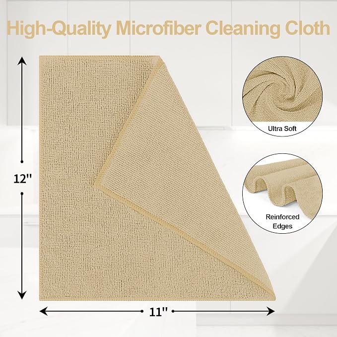 HOMERHYME Microfiber Cleaning Cloth, 12 Pack Biege Cleaning Rags, Reusable - Image 2