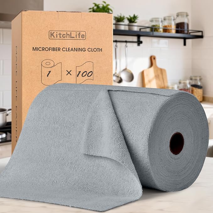 KitchLife Microfiber Cleaning Cloth Roll, 100 Pack by OverDoorHooksKitchenSupplies