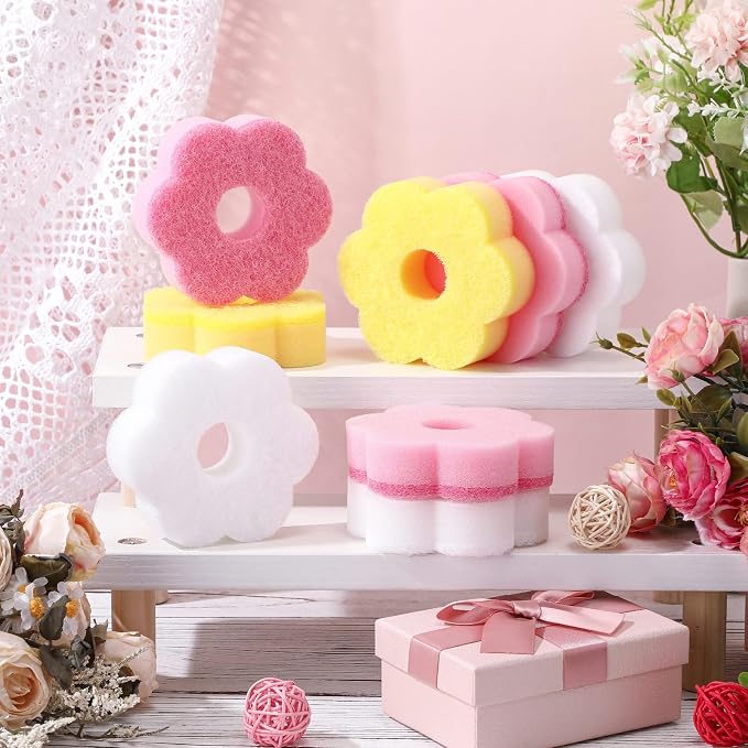 Tioncy 12 Pack Pink Flowers Sponges Bulk Spring Kitchen Decor Dual Sided - Image 2