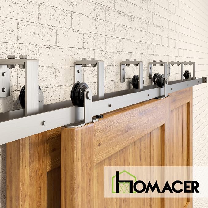 Homacer Brushed Nickel Double Track U-Shape Bypass Sliding Barn Door Hardware - Image 6