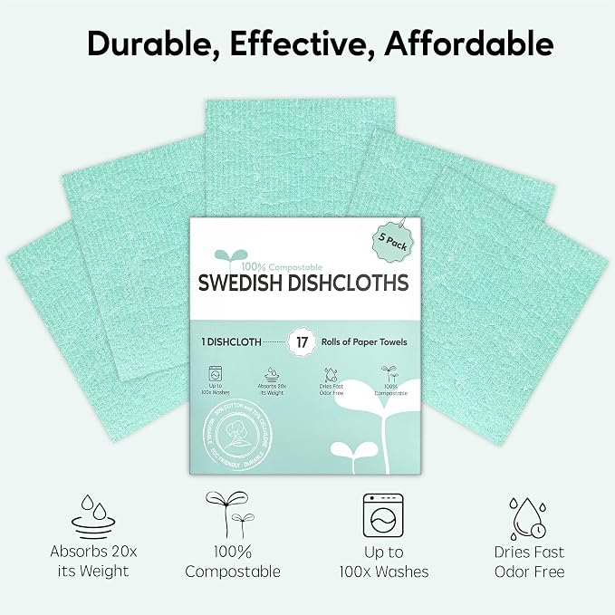 Swedish Dishcloths for Kitchen, 5 Pack Swedish Dish Cloths, Ultra Absorbent - Image 6