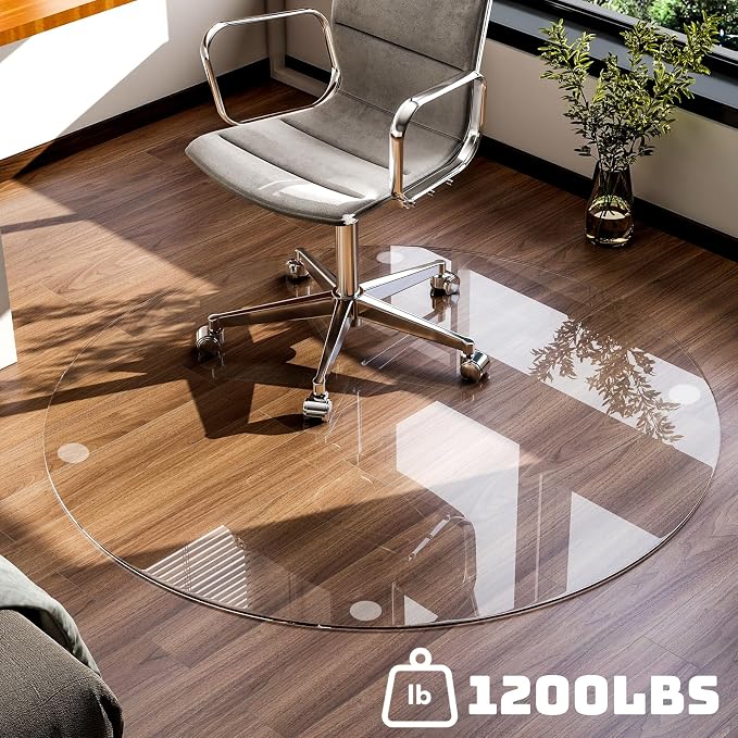 55" x 55" Round Tempered Glass Chair Mat - Image 4