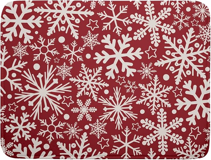 Christmas Dish Drying Mat for Kitchen Counter 18x24 Dark Red Snowflake Winter by Aytipun