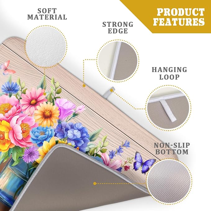 Spring Flowers Dish Drying Mat for Kitchen Counter 18x24in Vintage Plants - Image 4