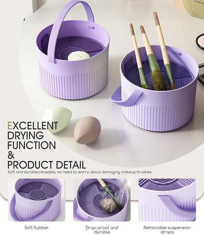 Makeup Brush Cleaner Bowl Rack 3 in 1, Silicone Cleaning Tool - Image 3