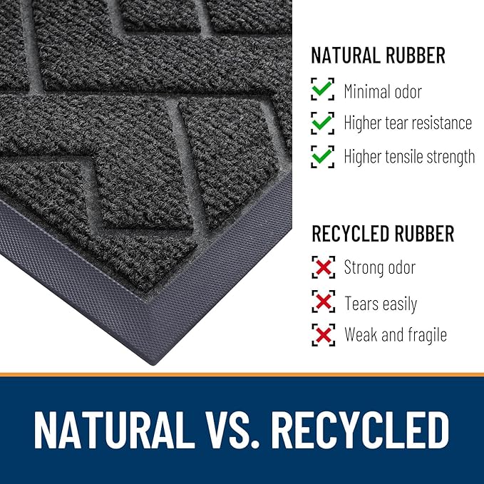 OLANLY Front Door Mat Indoor Outdoor Entrance, Waterproof All-Season, All-Weather Doormat, Sturdy Natural Rubber, Low Profile, Easy Clean Patio Porch Entryway Mat, Herringbone Brick (Black, 47x17)