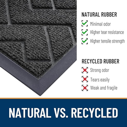 OLANLY Front Door Mat Indoor Outdoor Entrance, Waterproof All-Season, All-Weather Doormat, Sturdy Natural Rubber, Low Profile, Easy Clean Patio Porch Entryway Mat, Herringbone Brick (Black, 47x17)