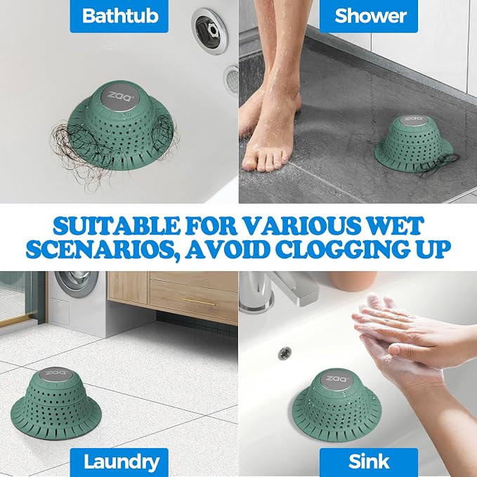 zaa Bathtub Drain Hair Catcher Green Silicone Collapsible Drain Protector - Image 2