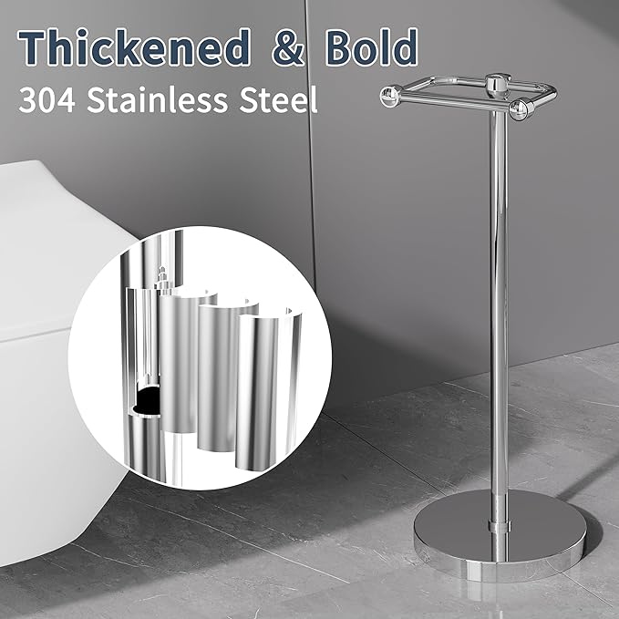 Toilet Paper Holder Stand, Post Pivoting Design Free Standing Toilet Paper - Image 5