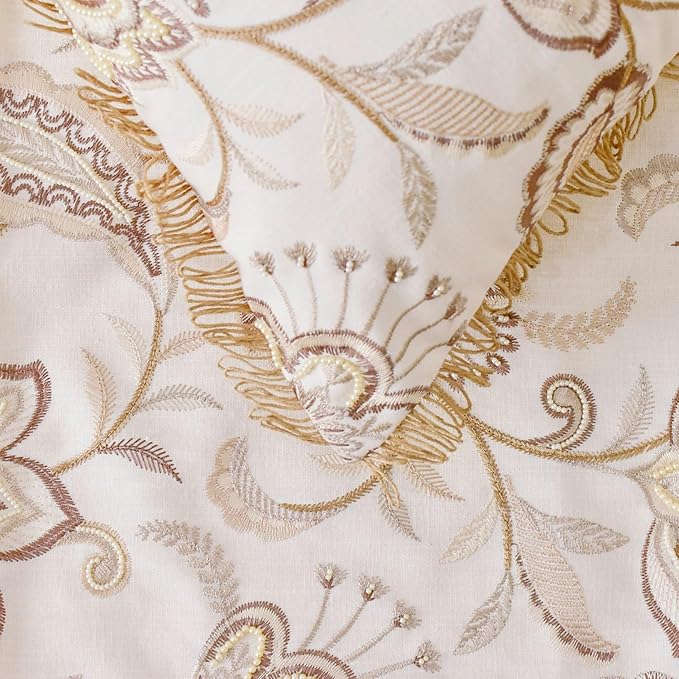 The HomeCentric King/Queen/Twin Beige Decorative Bed Runner Full 68"x18" Bed Runner with One Pillow Cover, Floral, Pearl, Jute Lace, Embroidery Bed Scarf on Cotton Fabric - Floral Luster