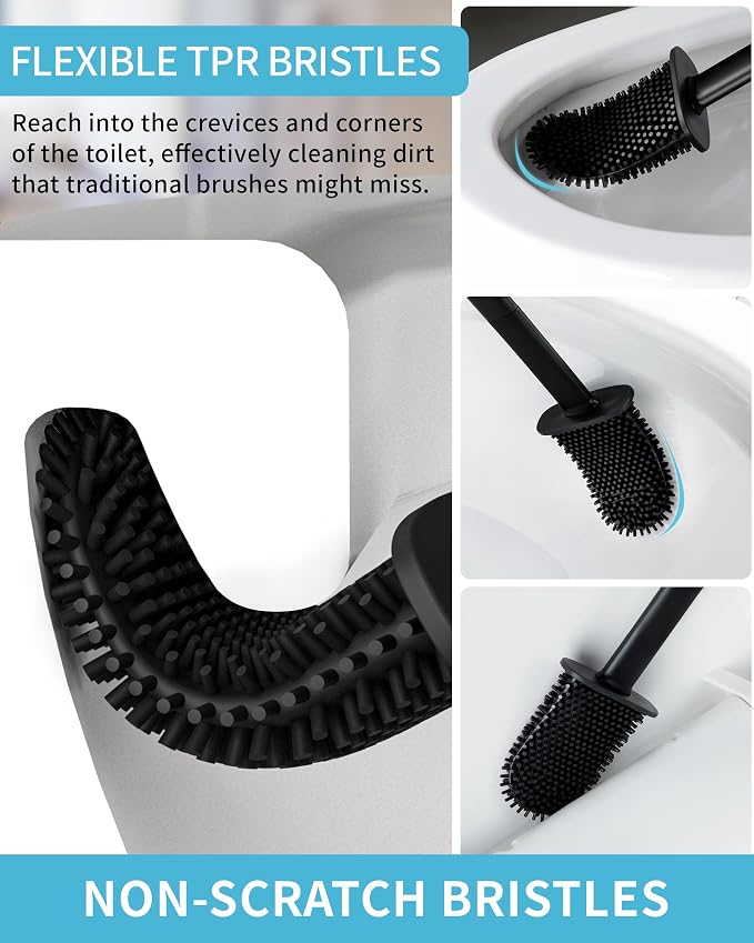 MR.SIGA Toilet Brush and Holder Set, Wall Mounted Toilet Bowl Brush, Compact - Image 4