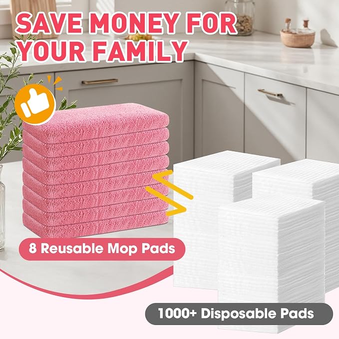 8Pcs Pink Reusable Mop Pads, Microfiber Mop Pads Compatible - Image 5