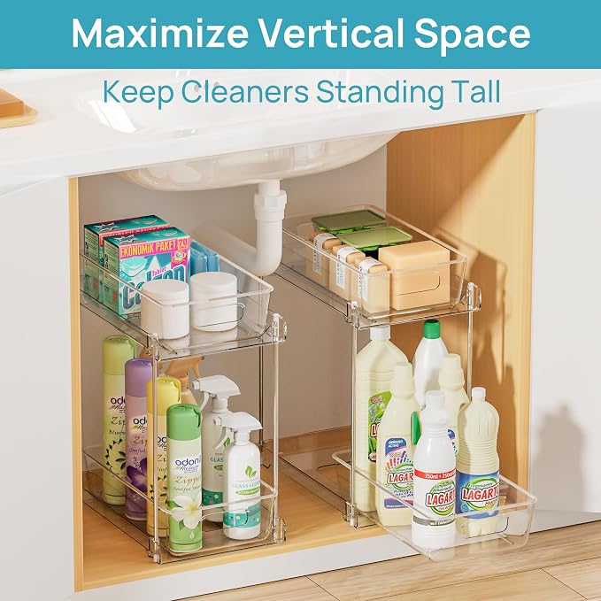 Vtopmart 2 Pack Higher Bathroom Organizer, 2 Tier White Under Sink Organizers - Image 7
