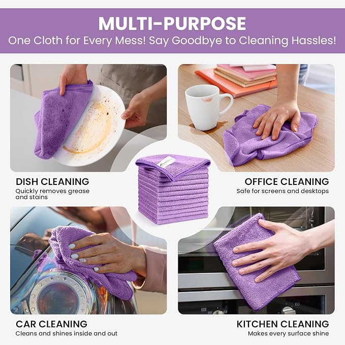 Microfiber Cleaning Cloth, 12 Pack Purple Cleaning Rags - Image 5