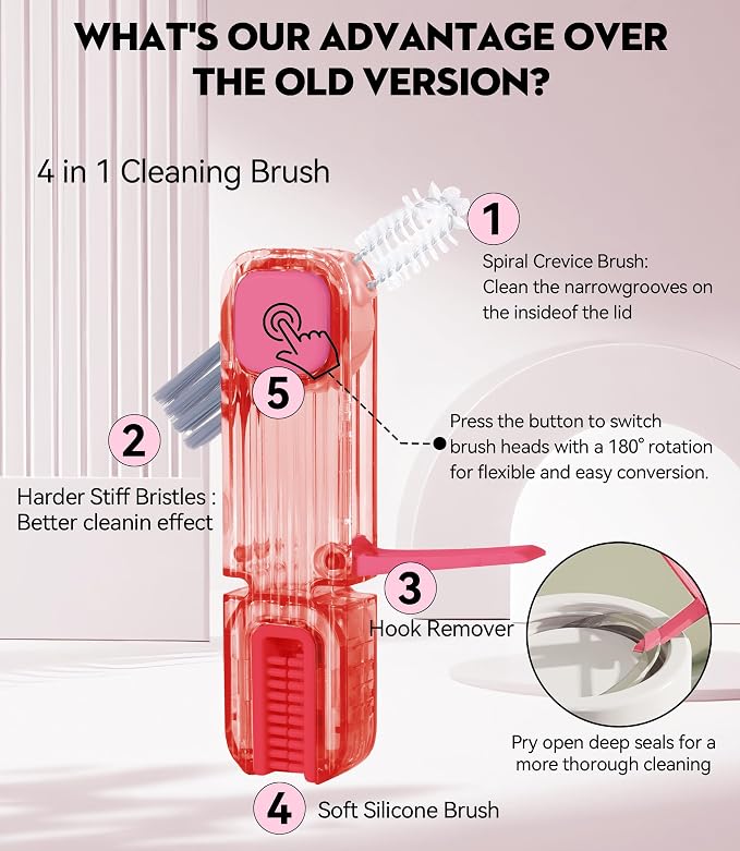 4 in 1 Cup Lid Gap Cleaning Brush, Mutipurpose Tiny Silicone Cup Holder Cleaner - Image 3