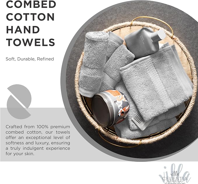 Premium Silver Hand Towels-100% Cotton, Soft & Absorbent, Fast Drying, Elegant - Image 2