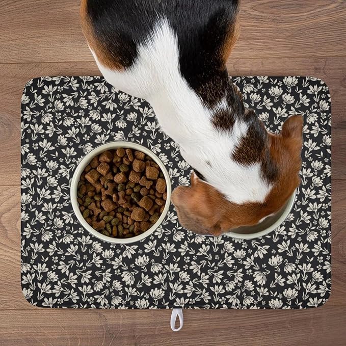 Floral Dish Drying Mat for Kitchen Counter 24x18 Inch Black Flower Drying Mat - Image 8