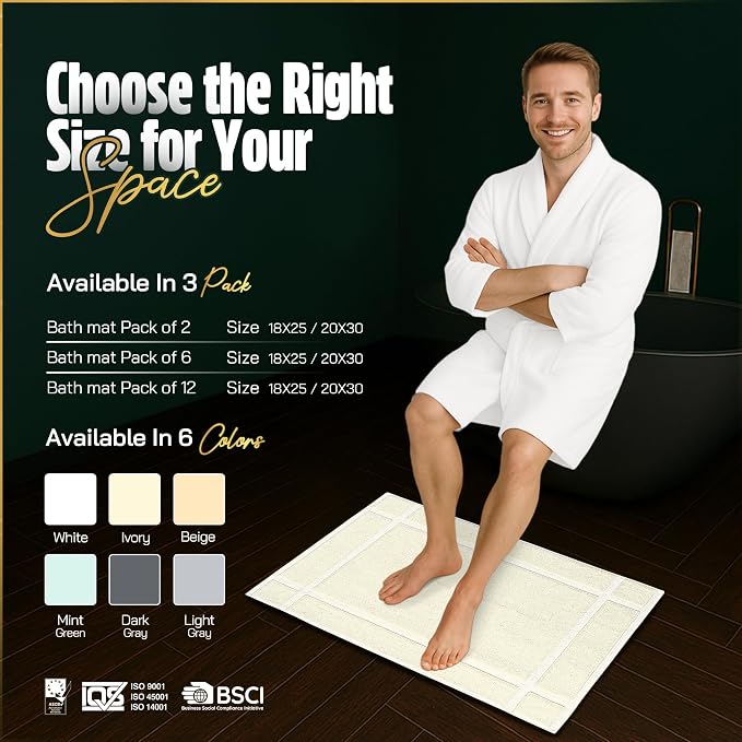 Pearl Linens Pack of 2 100% Cotton Bath Mat 18x25 inches, Soft & Absorbent - Image 4