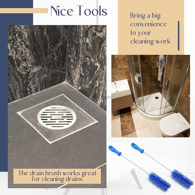 Baderke 2 Pieces Drain Brush Pipe Cleaning Blue Tube Brushes 19.7 Inch Plastic - Image 5