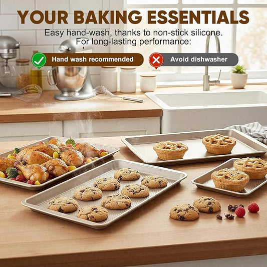 Sakerplus Nonstick Baking Sheet Pan Set of 3, Heavy Duty Cookie Sheets - Image 2